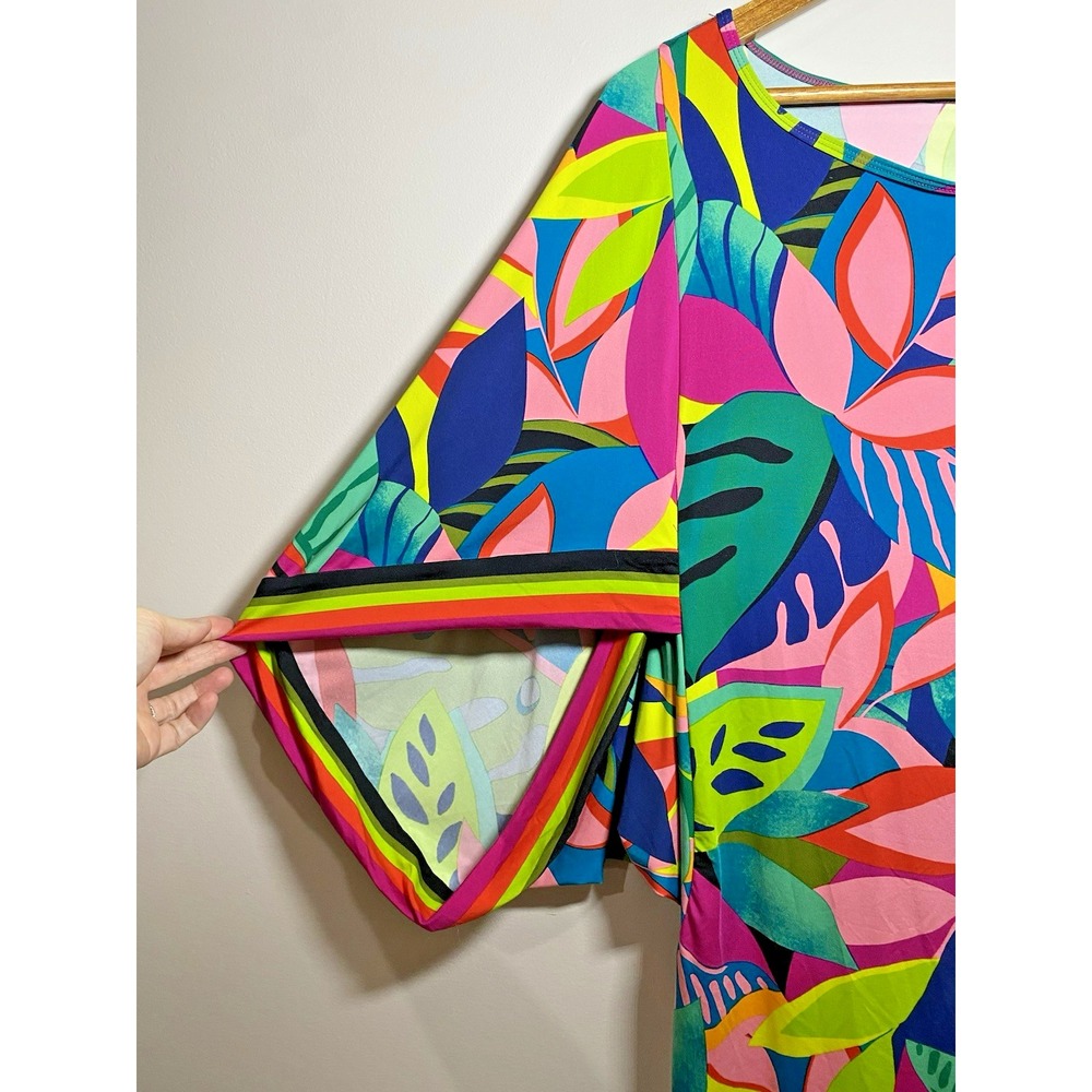 Trina Turk Swim Dress Cover Up Tunic Rainforest Multicolor SMALL Kimomo Sleeve - Picture 3 of 5